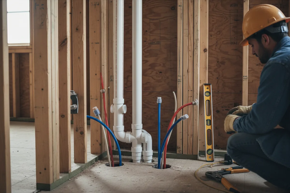 Drain and supply rough-in during Sump Pump Repair in Grove